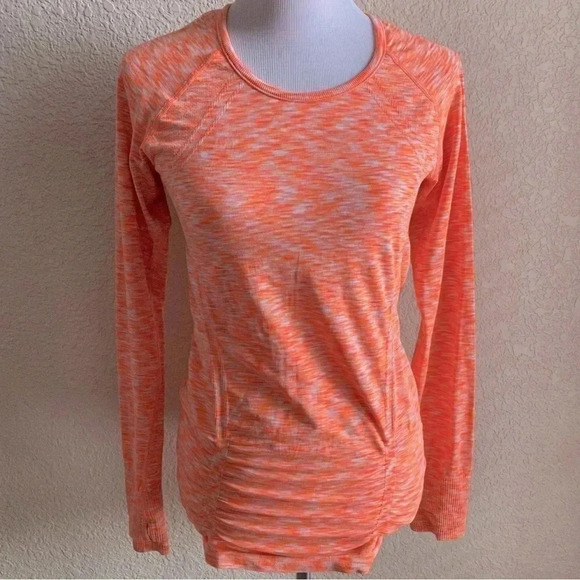 Athleta Fastest Track Space Dye Long Sleeve Round Neck Orange Activewear Top: M - Picture 1 of 12